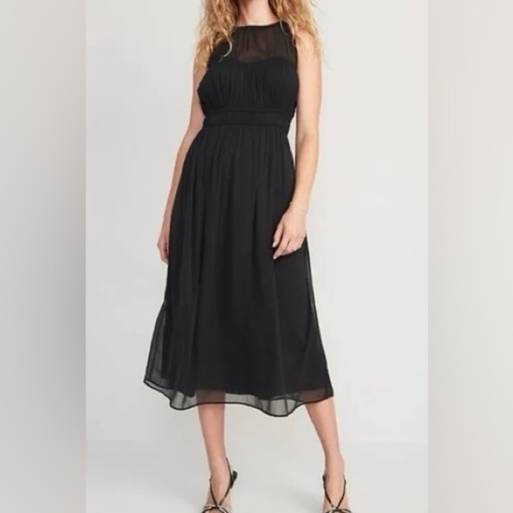 NWT Old Navy Black Crinkled Chiffon Fit&Flare Midi Dress - Size 2X Plus